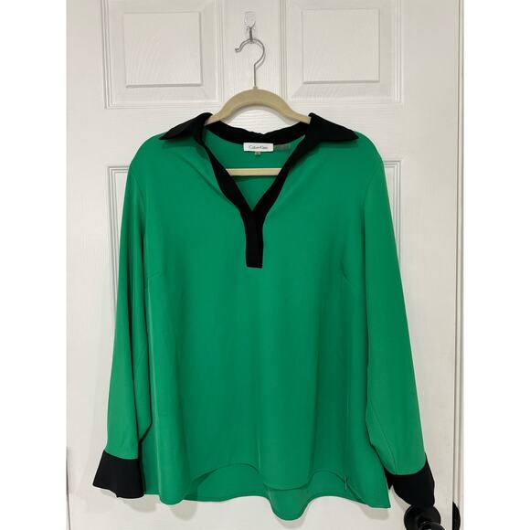 Calvin Klein Green V Neck Blouse Top 0X Plus  Beautiful Color! St Patricks Irish - Picture 1 of 6